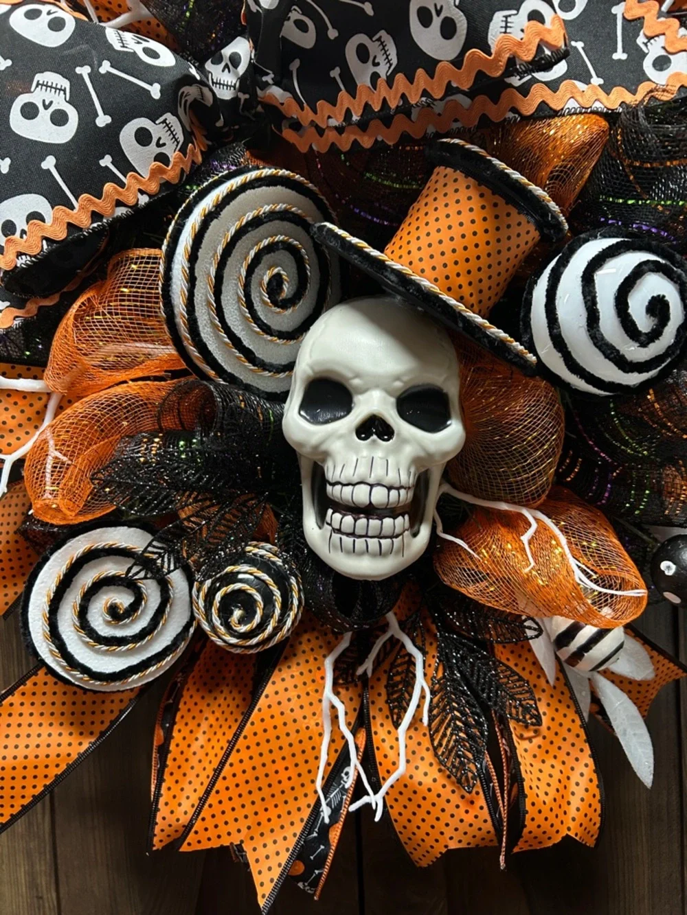 Handmade Halloween Skull Wreath - Orange & Black Holiday Décor